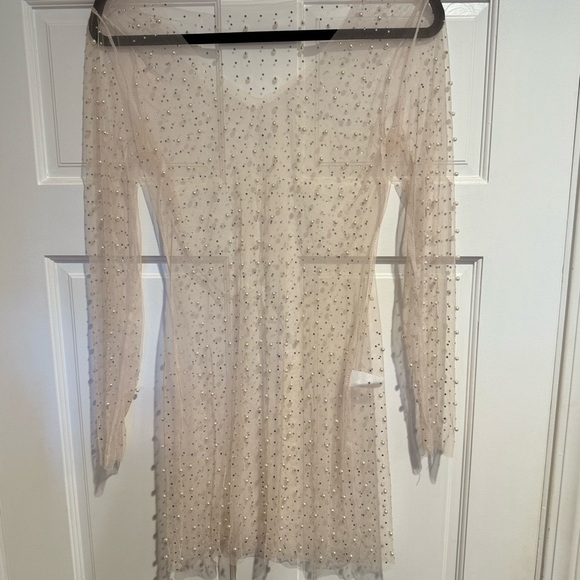 White Pearl Embellished Mesh Cover Up - Picture 2 of 4